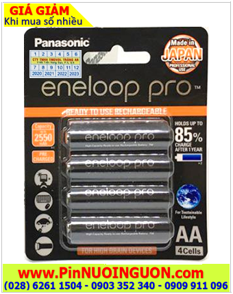 Pin đèn Flash máy chụp ảnh, Pin sạc AA Eneloop Pro BK-3HCCE/4BT, HR6 size AA - 2550mAh _Mẫu mới 